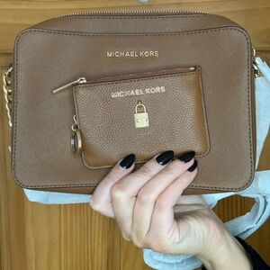 Michael Kors Jet Set Travel Crossbody Bag & Coin Purse with Gold Lock